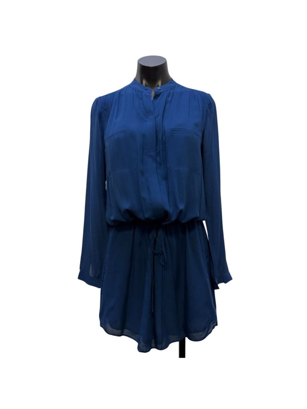 Vince Long Sleeve Drawstring Waist Dress Blue XS